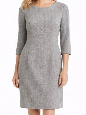 Peserico Gray Herringbone Sheath Dress Made in Italy Size 42 / US 6